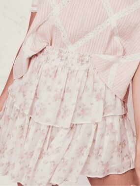 Soft Pink Floral Tiered Skirt